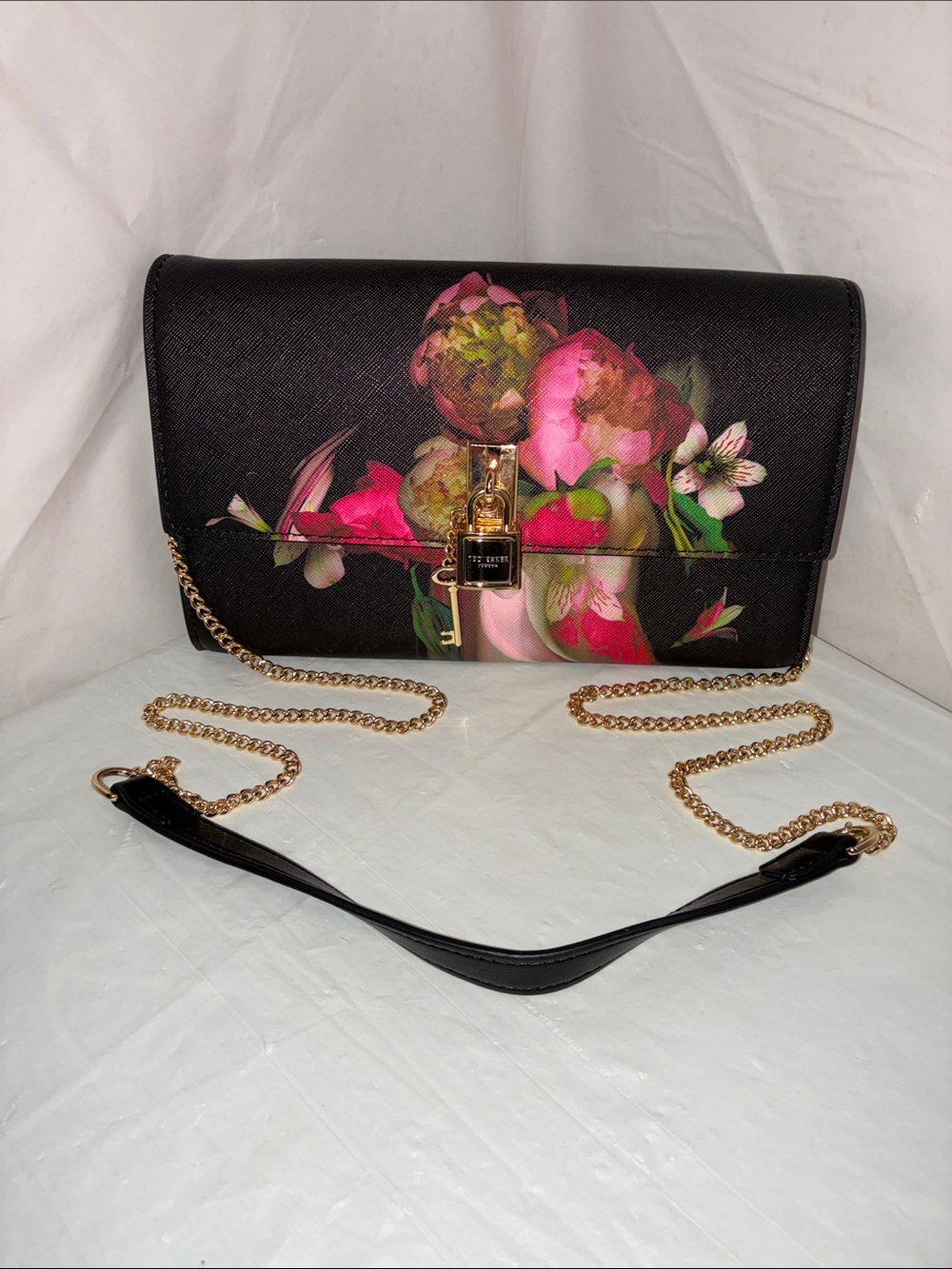 Ted Baker Black Floral Chain-Handle Crossbody Bag
